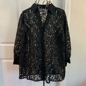 Denim 24/7 Lace Black Button Down Top Plus Size 26